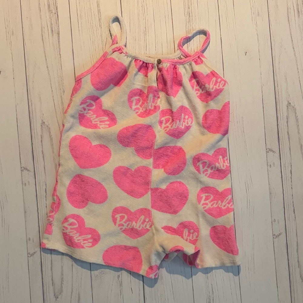 Zara Pink Heart Barbie Terry Romper - Picture 2 of 5